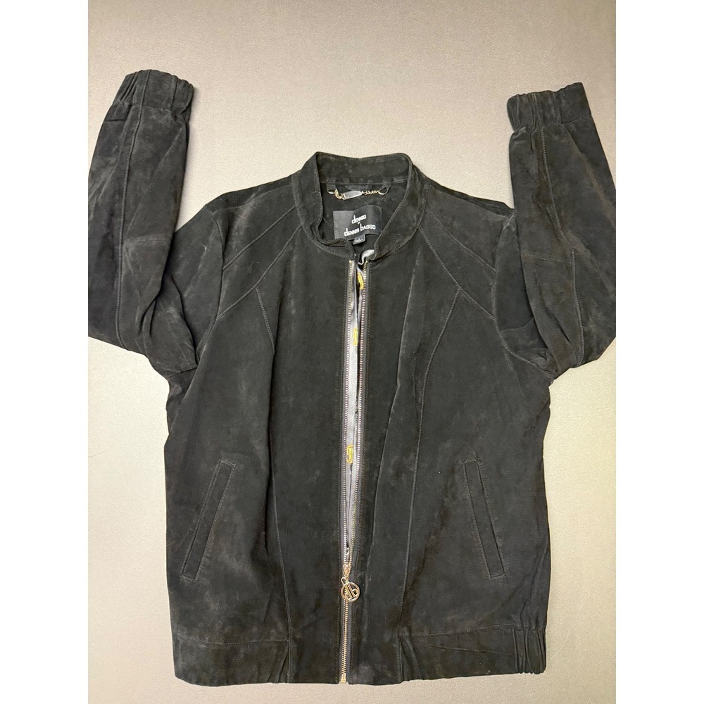 Dennis Basso Black Suede Bomber Jacket L luxury maximalist grunge business